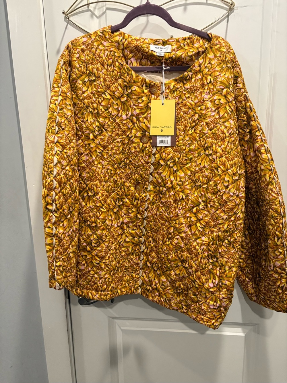Kika Vargas Yellow Pink Floral Quilted Coat